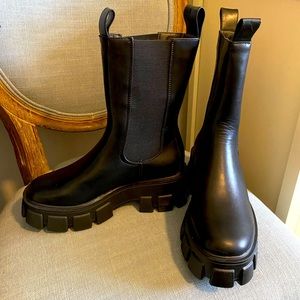 ReadySalted Cleated Platform Chelsea Slip On Chunky Ankle Fashion Boot in Black